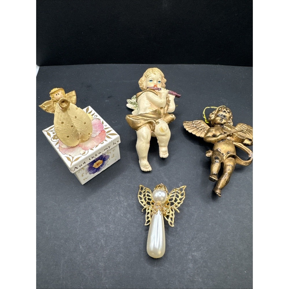 VTG Angel/Cherubs Christmas Ornaments‎ Wood-Plastic-Stone